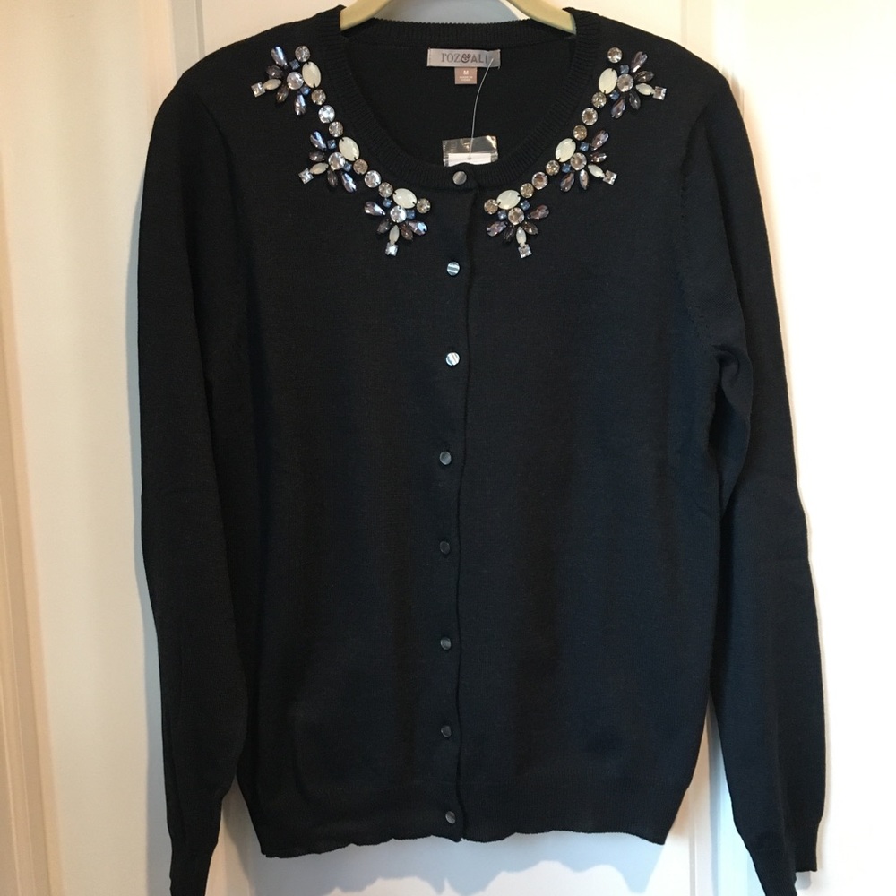 Roz & Ali Button Down Jeweled Sweater